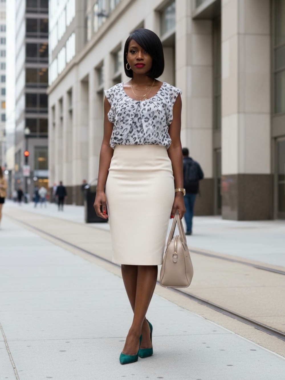 Zac Posen Spring 2009 Snow Leopard Silk Blouse Grey White 10